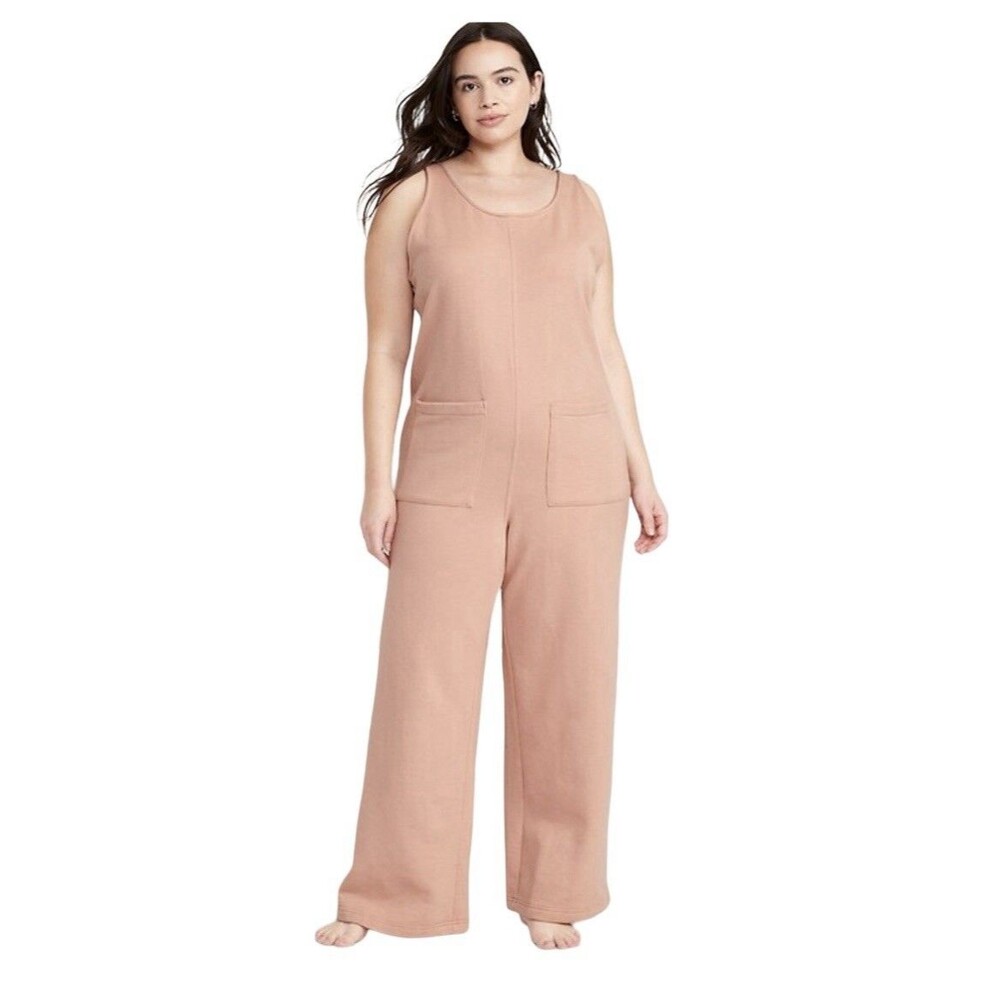 Old Navy Sleeveless Loose Marled Fleece Wide Leg Lounge Jumpsuit Size Large NWT